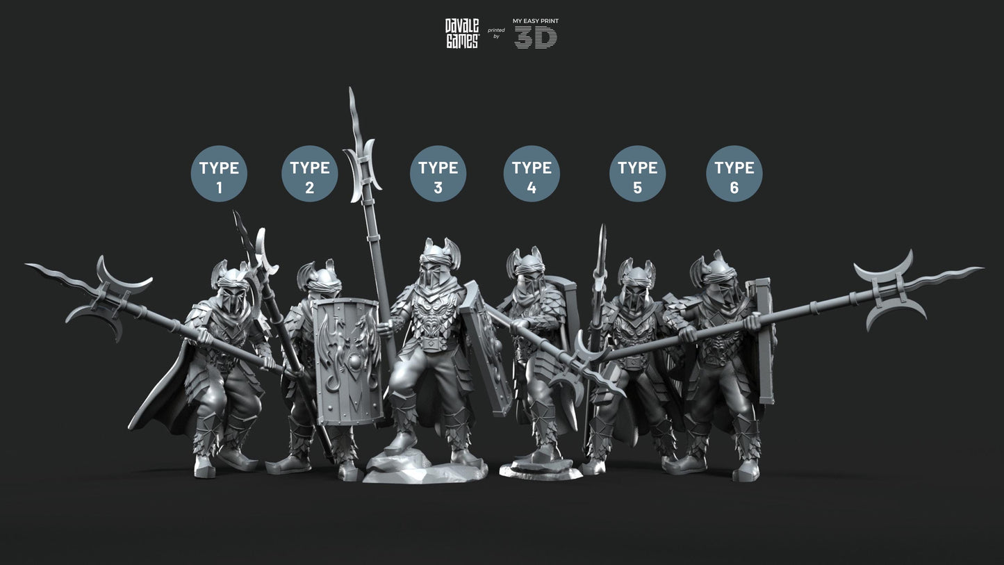Dragon Army Elite Pikemen and Shield - Davale Games - 3D Printed with high quality resin for LOTR/D&D games