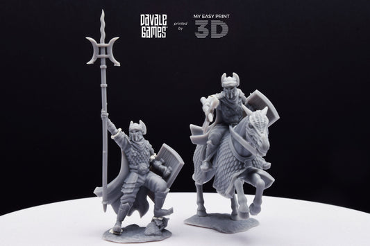Dragon Army Captain with Sword and Spear - Foot and Mounted - Davale Games - 3D Printed with high quality resin for LOTR/D&D games