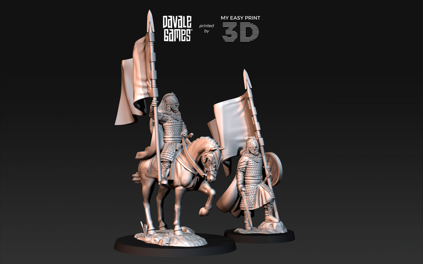 West Human Royal Guard with Banner - Foot and Mounted - Davale Games - 3D Printed with high quality resin for LOTR/D&D games