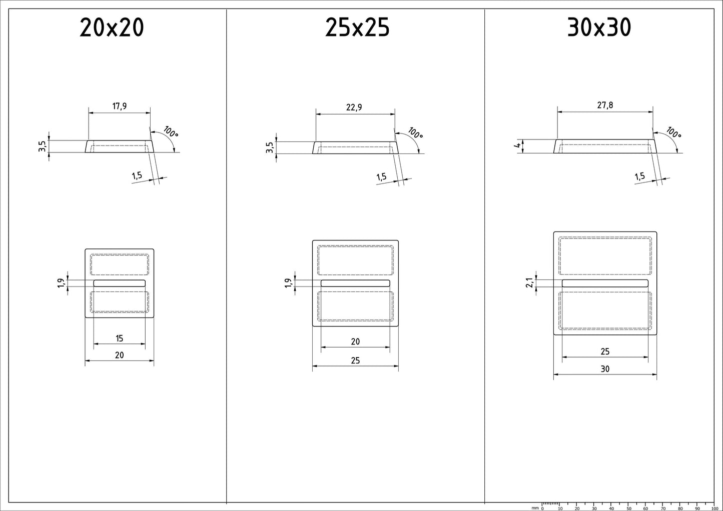 Slotted Square Bases for Miniatures (Parallel) - 20mm 25mm 30mm - 3D Printed with high quality PLA+ for Tabletop Games/Wargames/D&D games