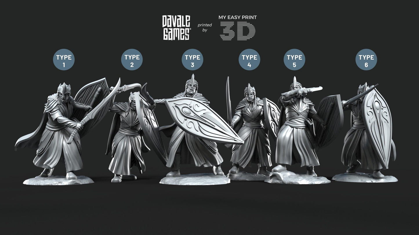 Galanthir Elves with Sword and Shield - Davale Games - 3D Printed with high quality resin for LOTR/D&D games