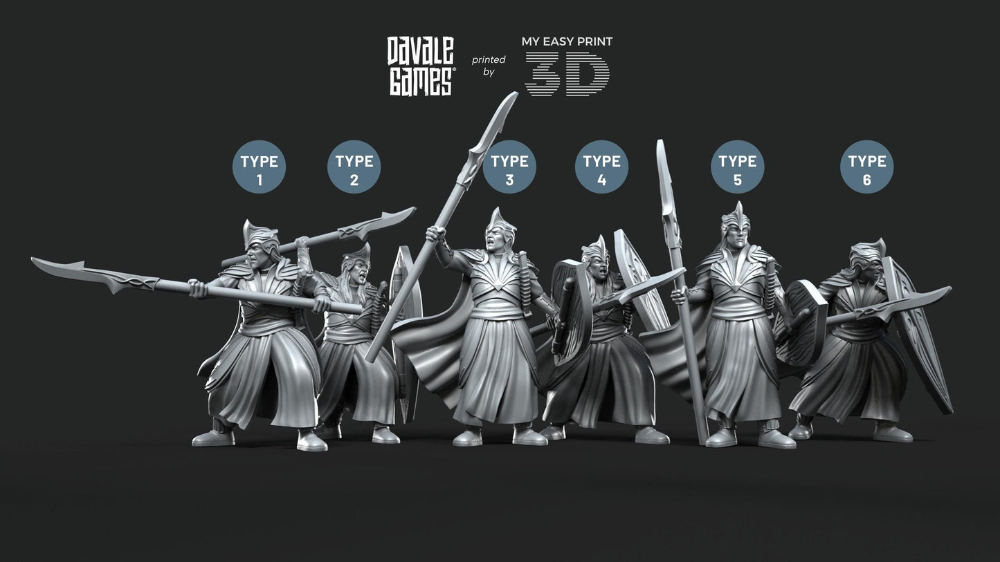 Galanthir Elves Spearmen with Optional Shield - Davale Games - 3D Printed with high quality resin for LOTR/D&D games