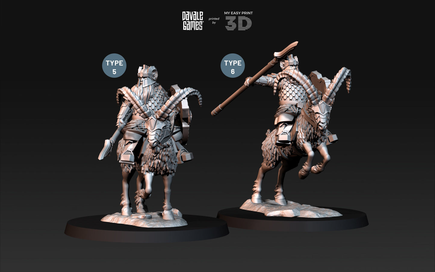Silver Goat Dwarf Spearman - Mounted - Davale Games - 3D Printed with high quality resin for LOTR/D&D games