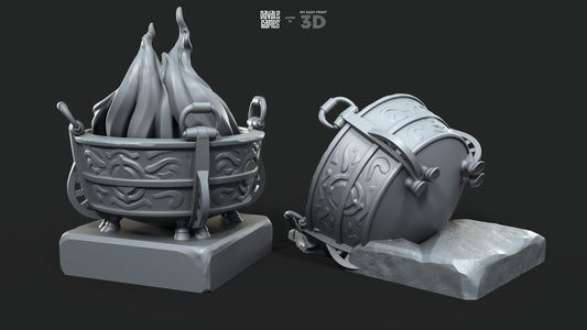 Cauldron and Overturned Cauldron - War Item - Davale Games - 3D Printed with high quality resin for LOTR/D&D games
