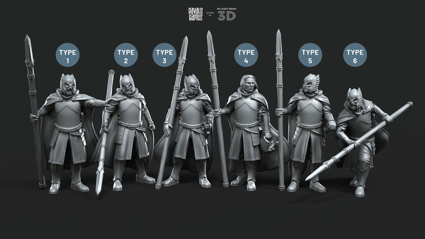 Grey Castle Court Guards with Spear - Foot - Davale Games - 3D Printed with high quality resin for LOTR/D&D games