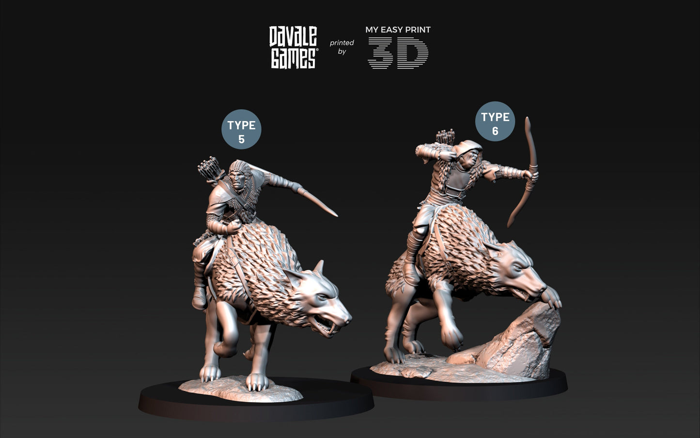 Warg Rider Warrior - Mounted - Davale Games - 3D Printed with high quality resin for LOTR/D&D games