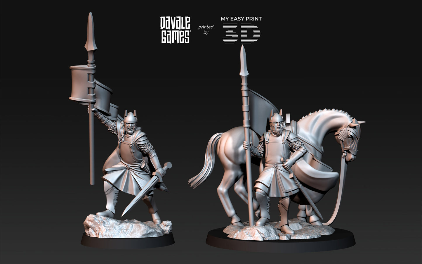 High Human Banner - Foot and Mounted - Davale Games - 3D Printed with high quality resin for LOTR/D&D games