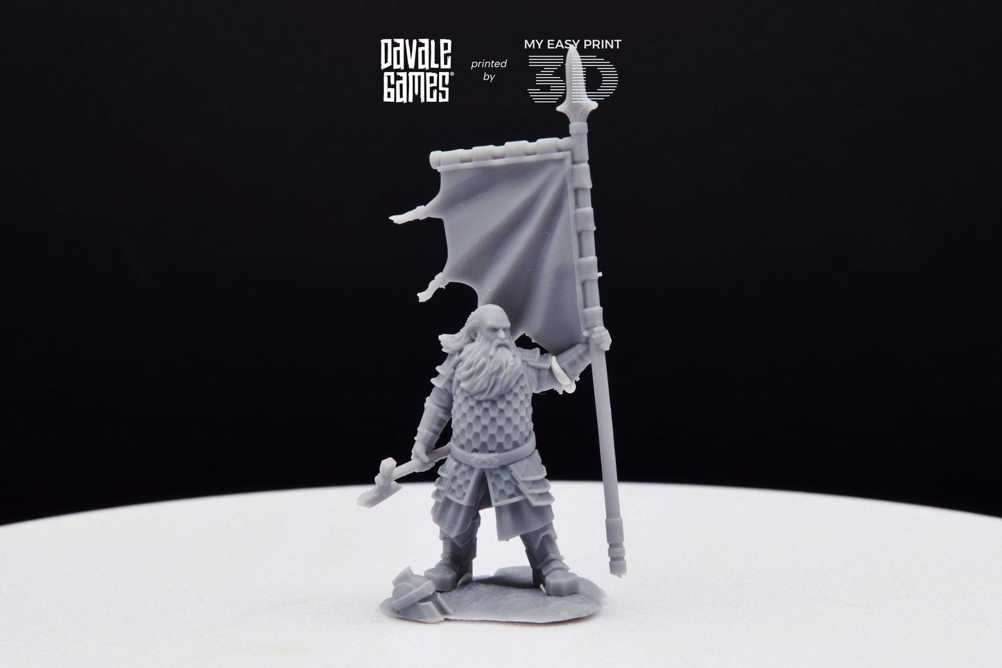Silver Goat Dwarves Banner on foot - Davale Games - 3D Printed with high quality resin for LOTR/D&D games