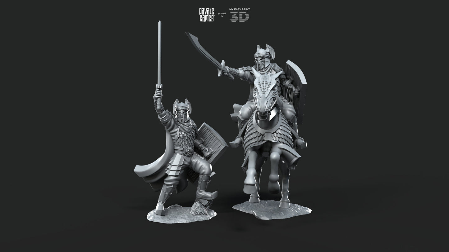 Dragon Army Captain with Sword and Spear - Foot and Mounted - Davale Games - 3D Printed with high quality resin for LOTR/D&D games