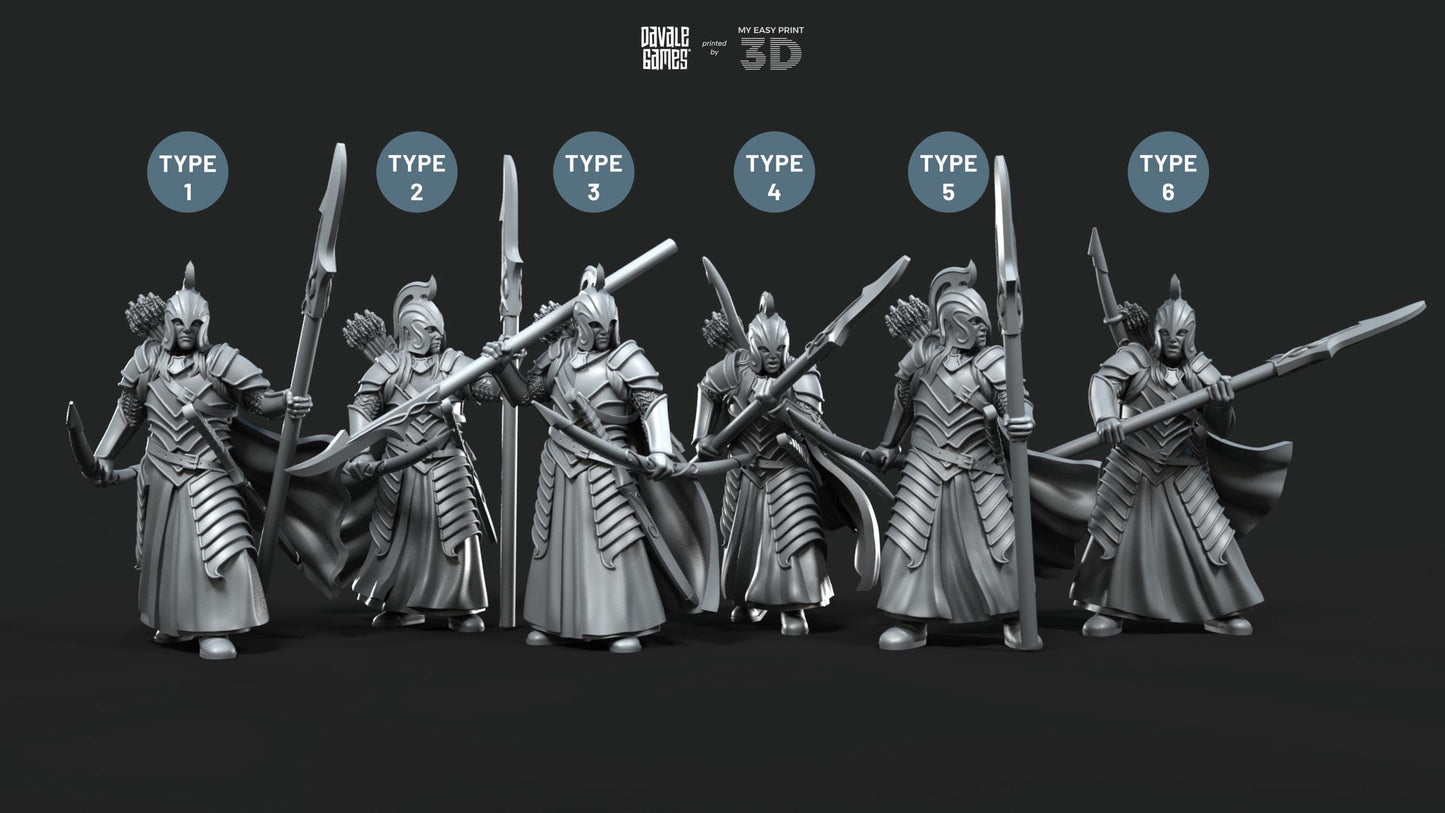 Bloody Elves Warriors with Bow and Spear - Davale Games - 3D Printed with high quality resin for LOTR/D&D games