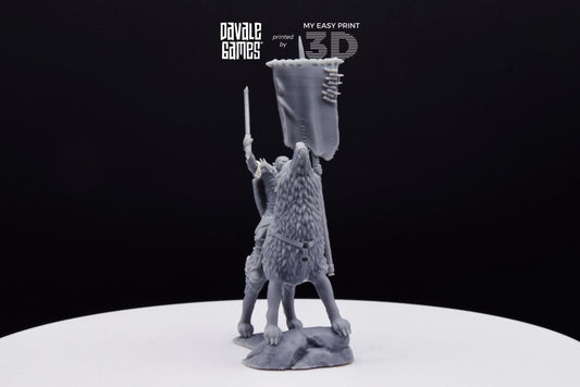 Warg Rider with Banner - Mounted - Davale Games - 3D Printed with high quality resin for LOTR/D&D games