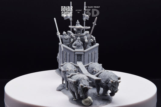 Silver Goat Dwarves Charriot - Davale Games - 3D Printed with high quality resin for LOTR/D&D games