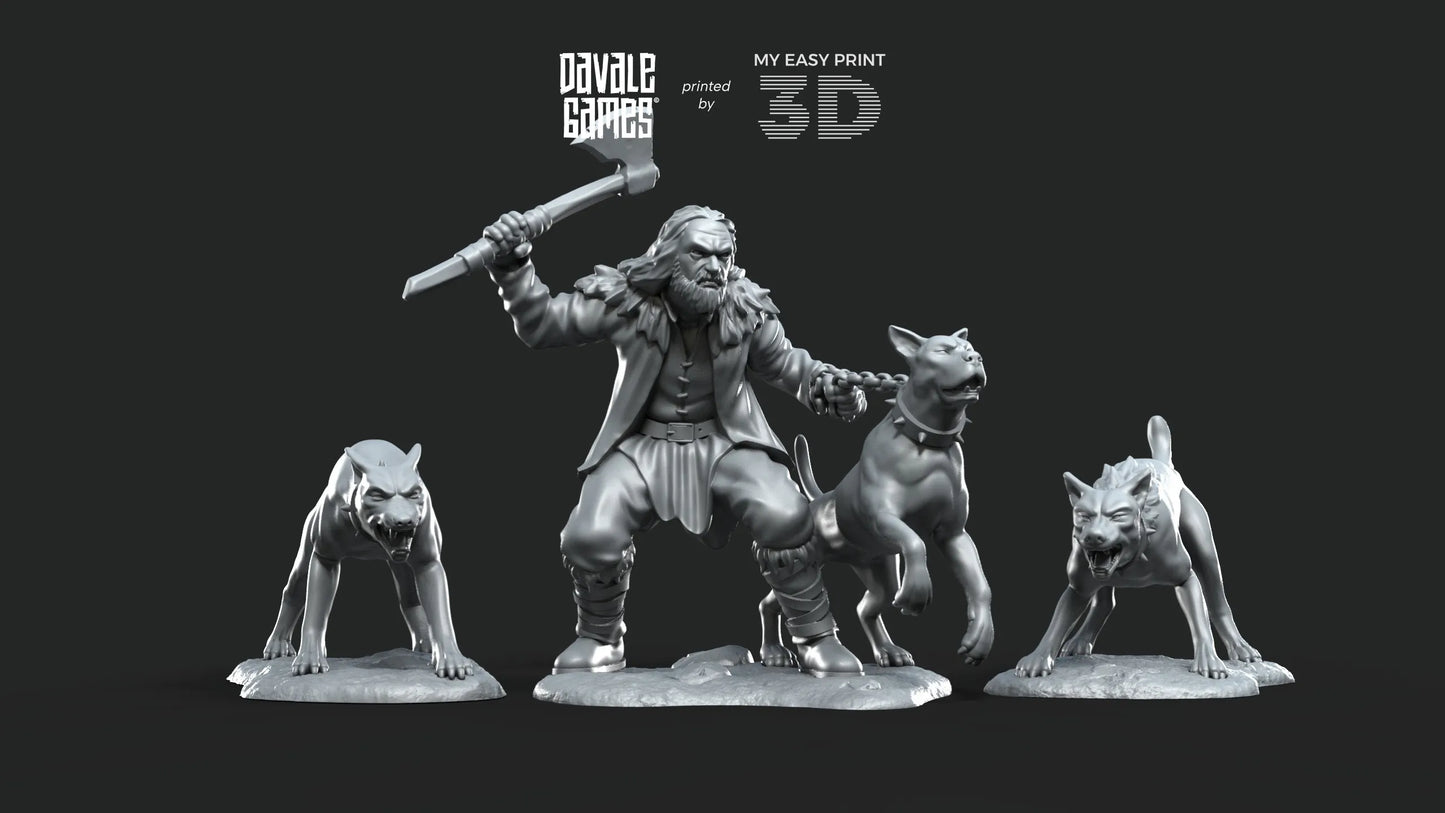 Dog Trainer with dogs - Fellmount Reavers - Davale Games - 3D Printed with high quality resin for LOTR/D&D games