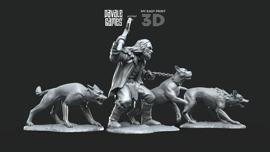 Dog Trainer with dogs - Fellmount Reavers - Davale Games - 3D Printed with high quality resin for LOTR/D&D games