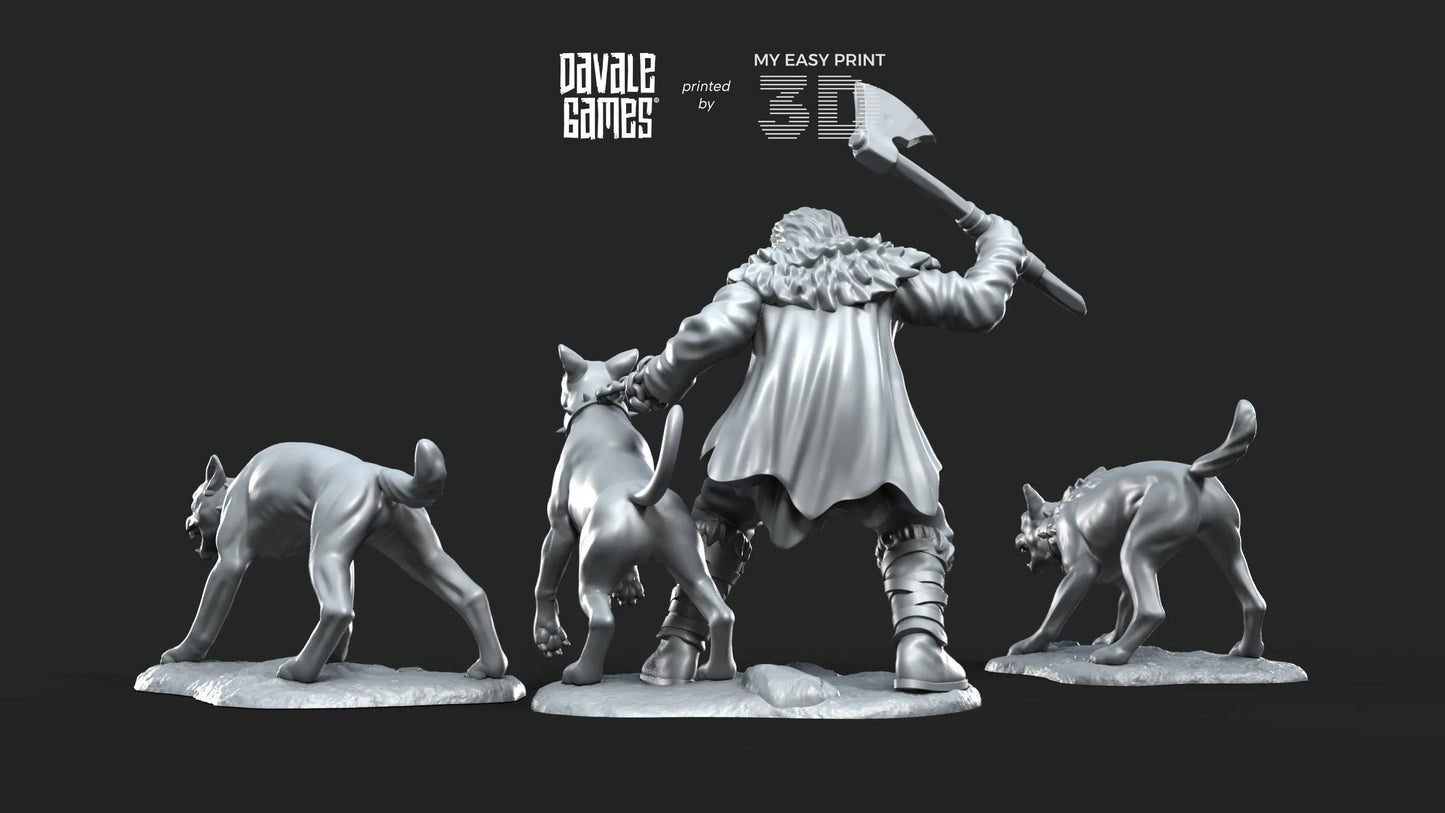 Dog Trainer with dogs - Fellmount Reavers - Davale Games - 3D Printed with high quality resin for LOTR/D&D games