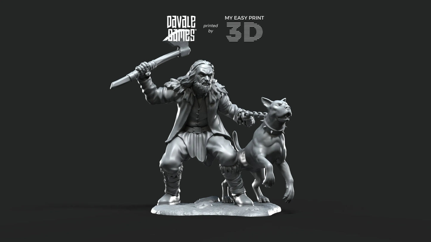 Dog Trainer with dogs - Fellmount Reavers - Davale Games - 3D Printed with high quality resin for LOTR/D&D games