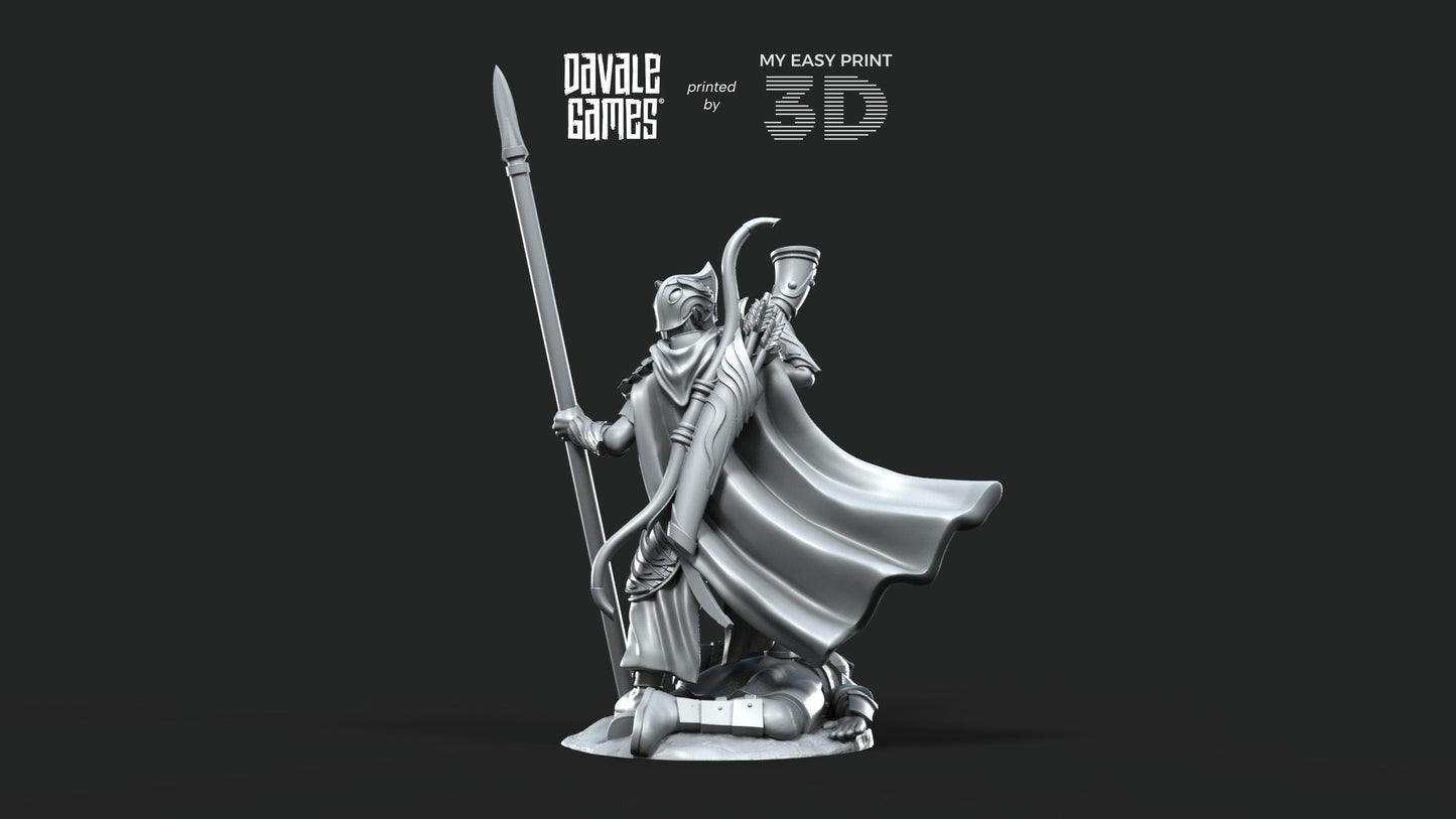 Galanthir Elves Warrior with Horn and Spear - Davale Games - 3D Printed with high quality resin for LOTR/D&D games