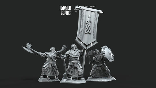 Kalak Dwarves Command Group - Davale Games - 3D Printed with high quality resin for LOTR/D&D games