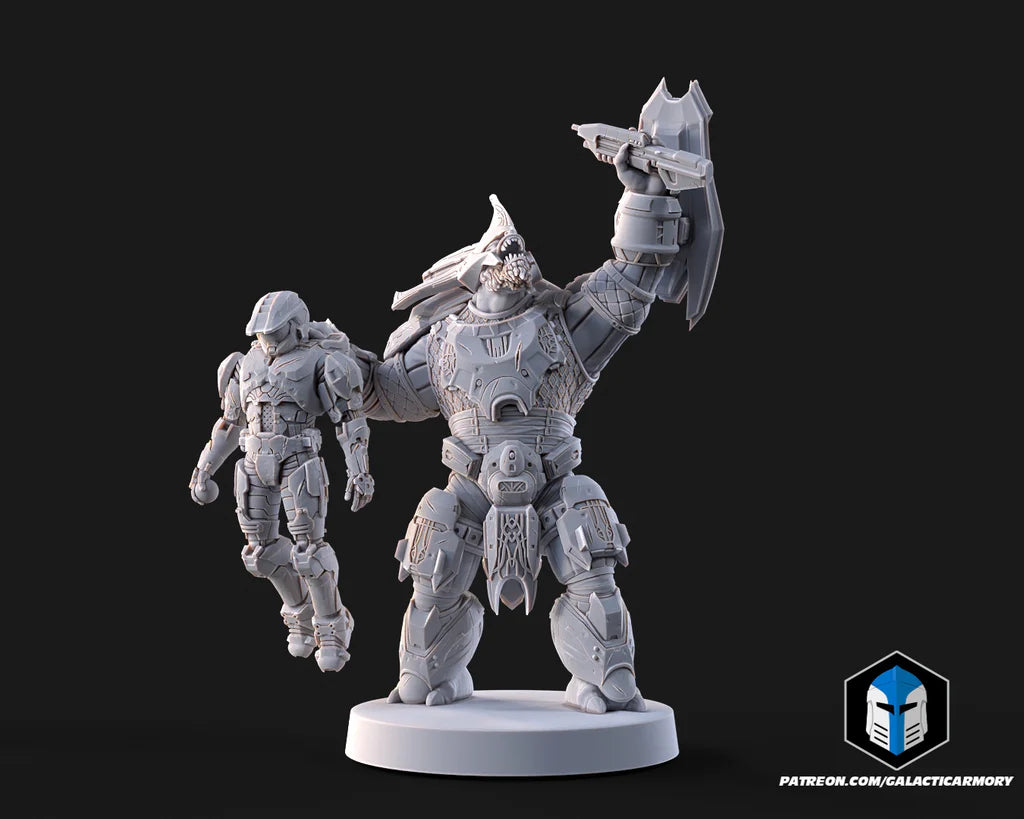 Halo Brute Chieftain Miniatures - Galactic Armory - 3D Printed with High Quality Resin for Wargame/Skirmish/D&D