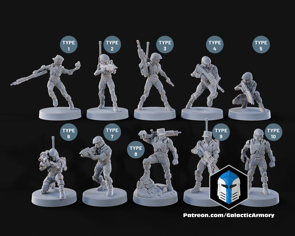 Halo UNSC Marine Miniatures - Galactic Armory - 3D Printed with High Quality Resin for Wargame/Skirmish/D&D