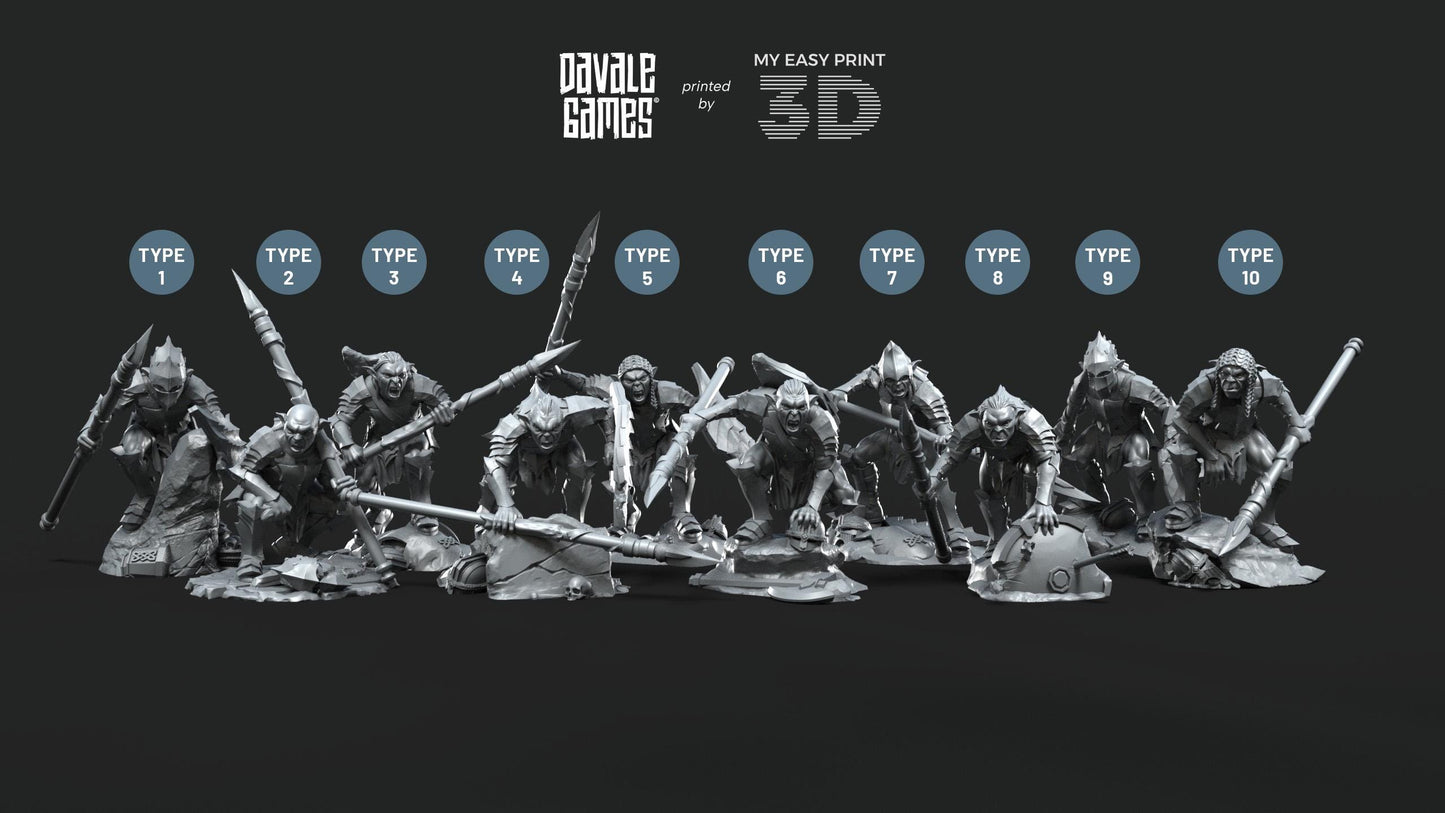 Goblins with Spears - Goblins of the cave - Davale Games - 3D Printed with high quality resin for LOTR/D&D games