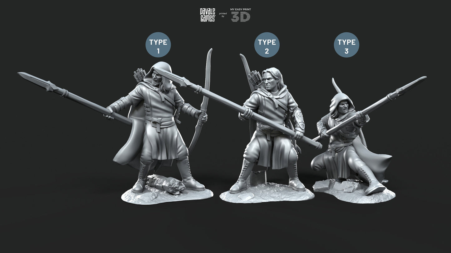 Grey Castle Rangers with Spear and Bow - Davale Games - 3D Printed with high quality resin for LOTR/D&D games