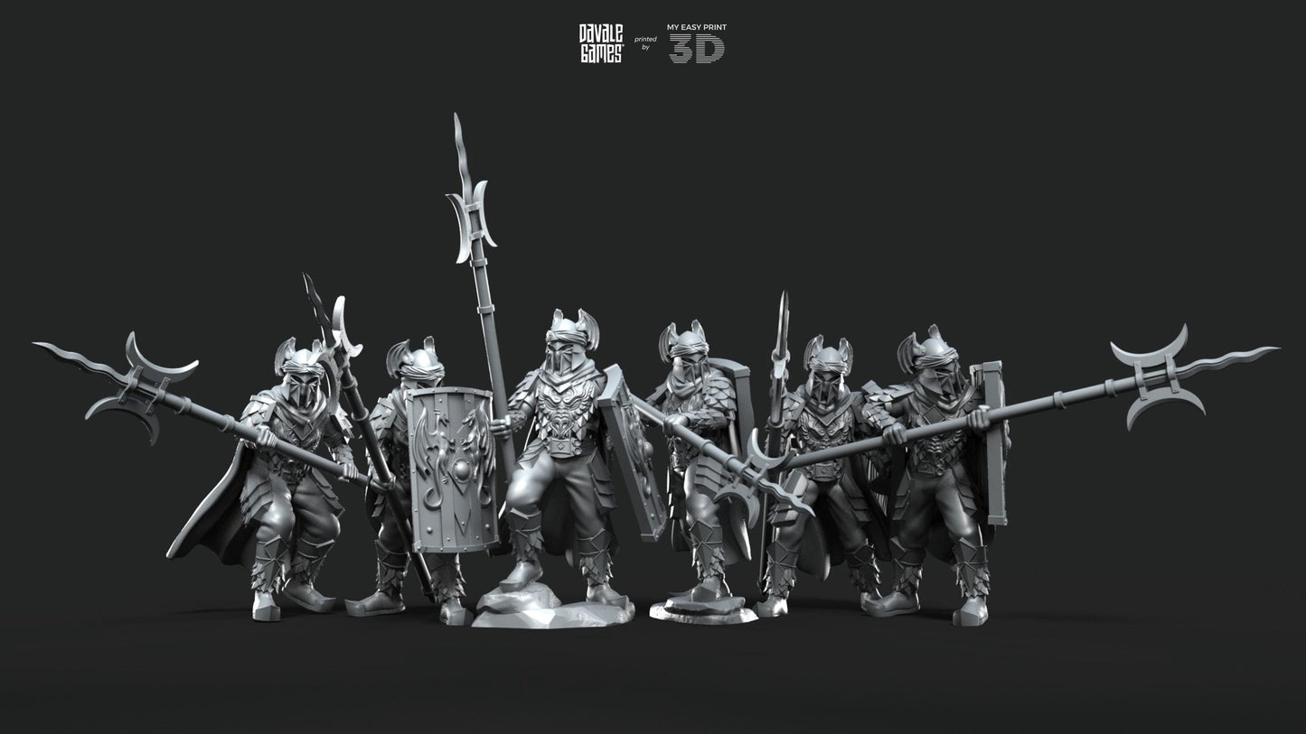 Dragon Army Elite Pikemen and Shield - Davale Games - 3D Printed with high quality resin for LOTR/D&D games