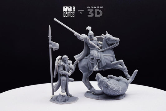North Warrior Captain with Spear and Shield - Grey Castle - Foot and Mounted - Davale Games - 3D Printed with HQ resin for LOTR/D&D games