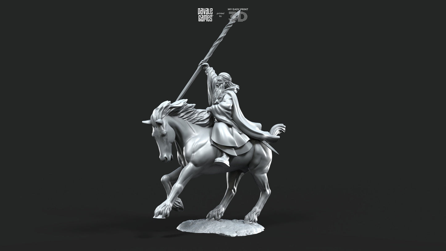 Gaënale the Mage White Light - Foot and Mounted - Davale Games - 3D Printed with high quality resin for LOTR/D&D games