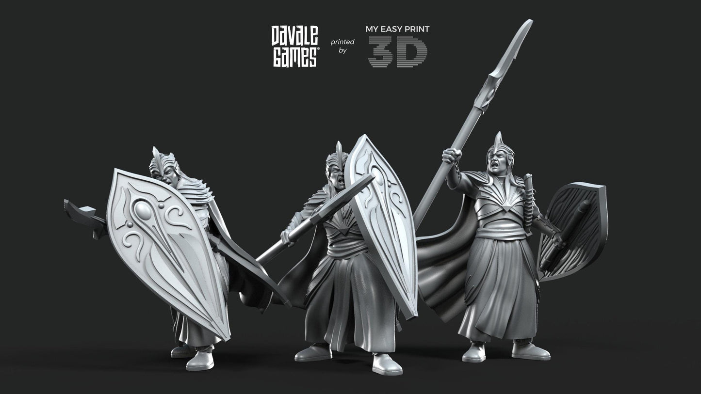 Galanthir Elves Spearmen with Optional Shield - Davale Games - 3D Printed with high quality resin for LOTR/D&D games