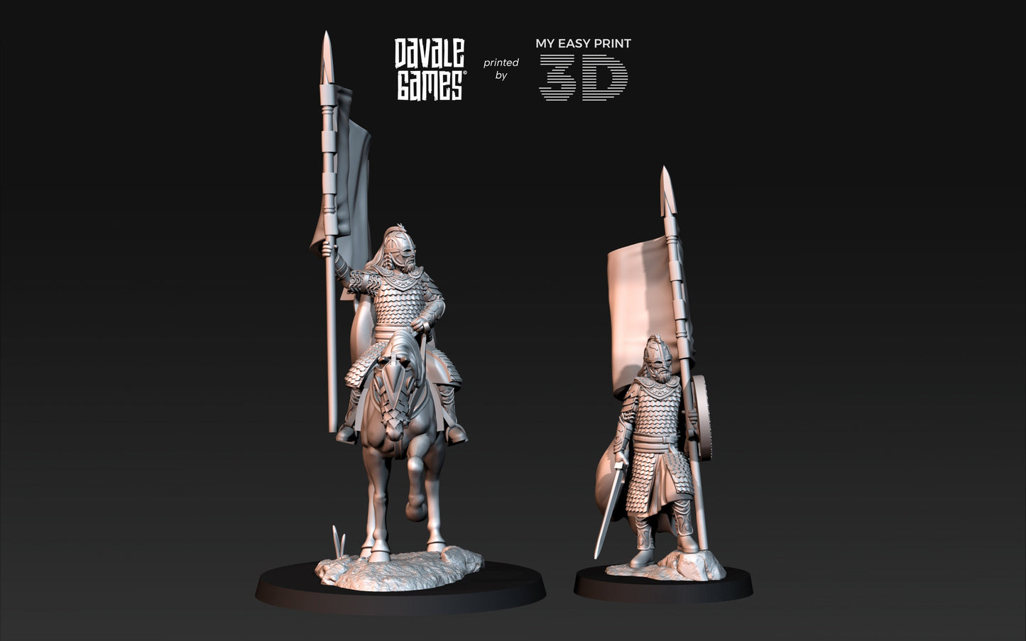 West Human Royal Guard with Banner - Foot and Mounted - Davale Games - 3D Printed with high quality resin for LOTR/D&D games