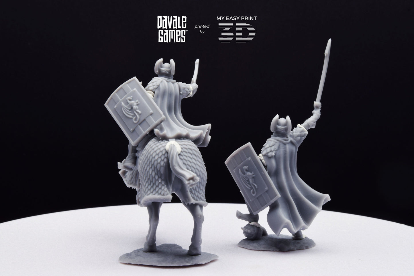 Dragon Army Captain with Sword and Spear - Foot and Mounted - Davale Games - 3D Printed with high quality resin for LOTR/D&D games