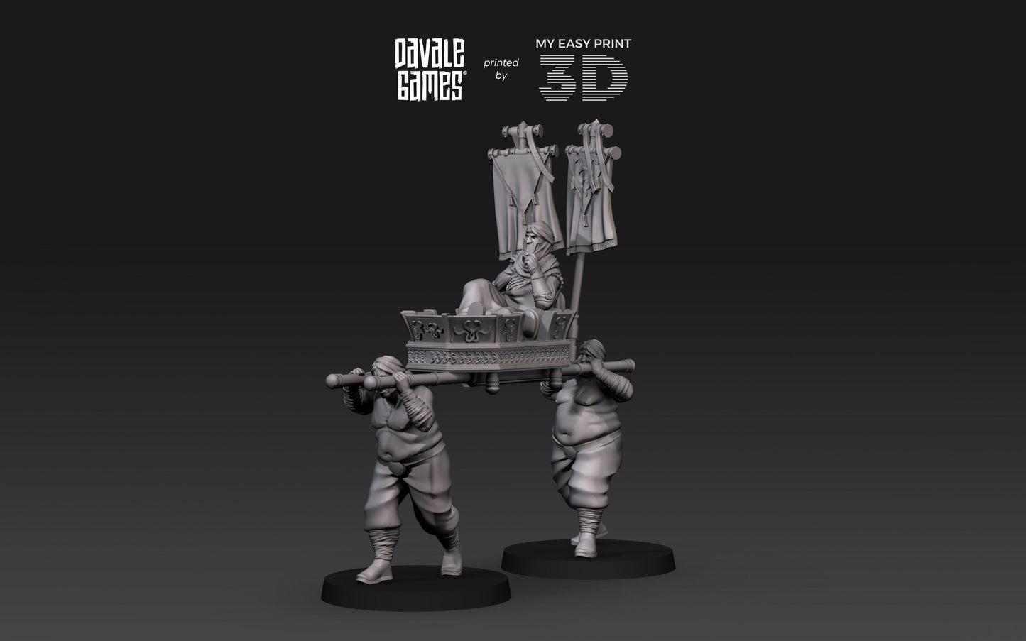 Mercenary King on Palanquin - Davale Games - 3D Printed with high quality resin for LOTR/D&D games