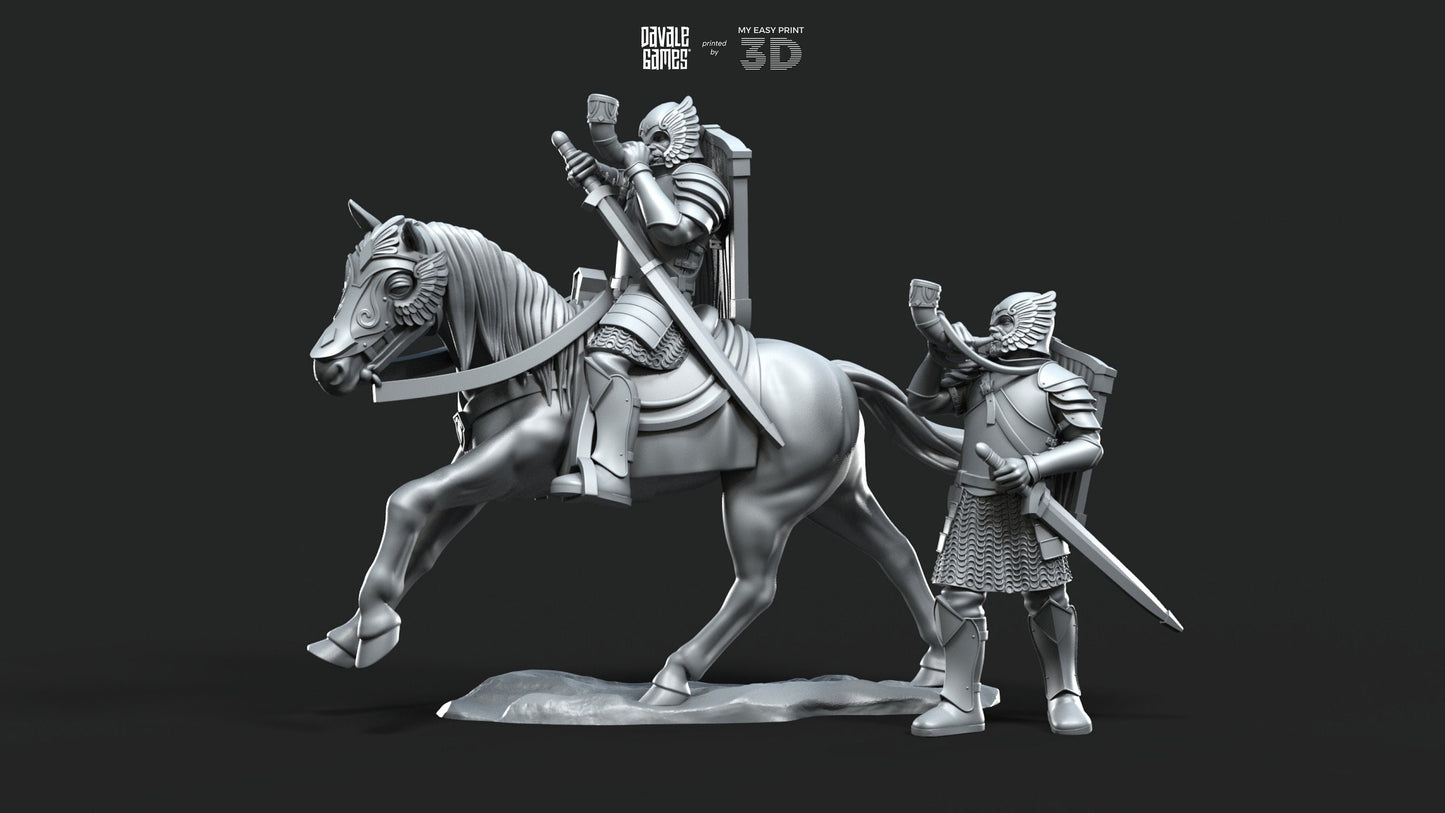 Grey Castle Horn - Foot and Mounted - Davale Games - 3D Printed with high quality resin for LOTR/D&D games