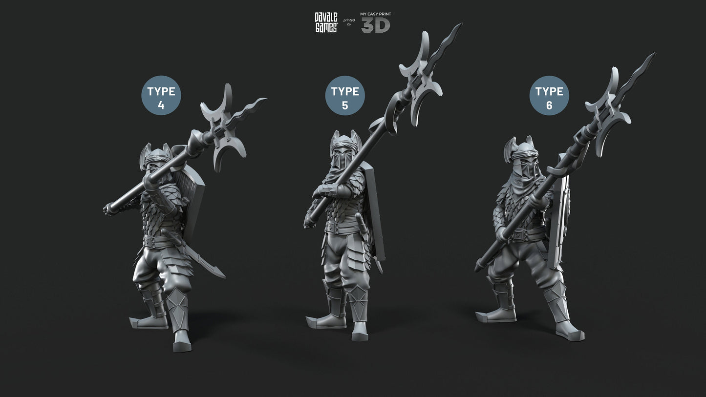 Dragon Army Long Spear Warriors - Davale Games - 3D Printed with high quality resin for LOTR/D&D games