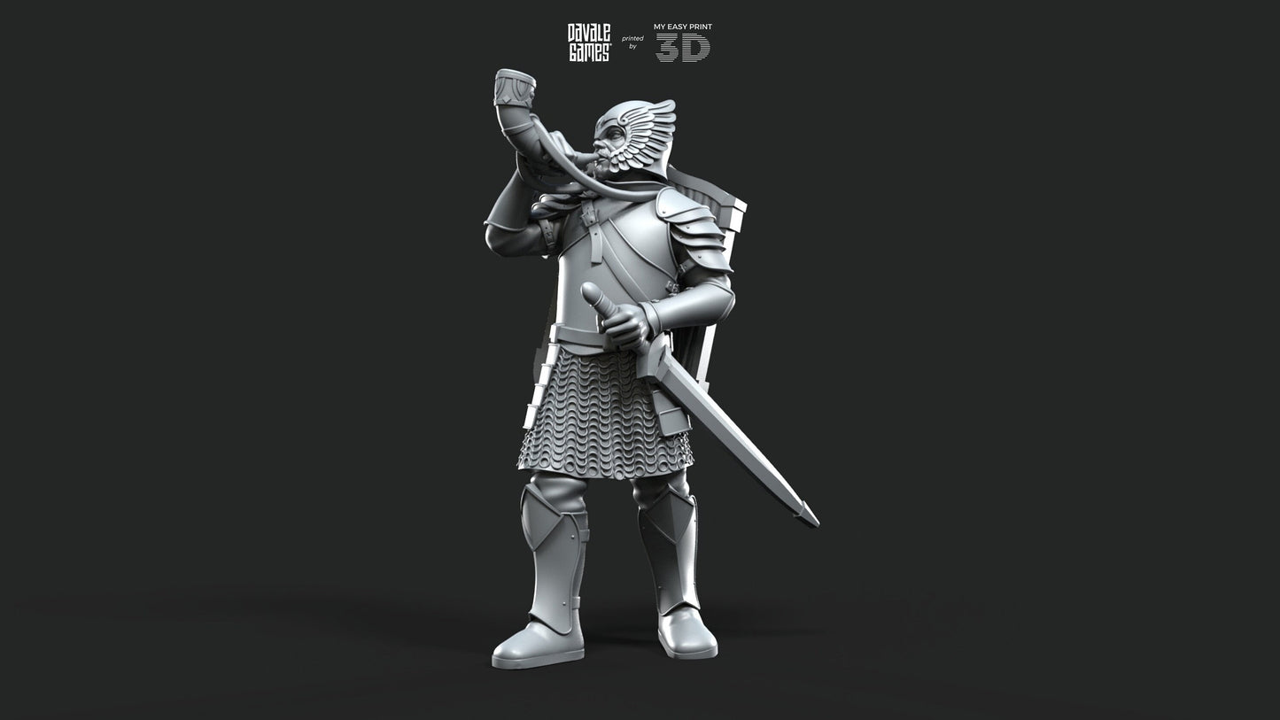 Grey Castle Horn - Foot and Mounted - Davale Games - 3D Printed with high quality resin for LOTR/D&D games