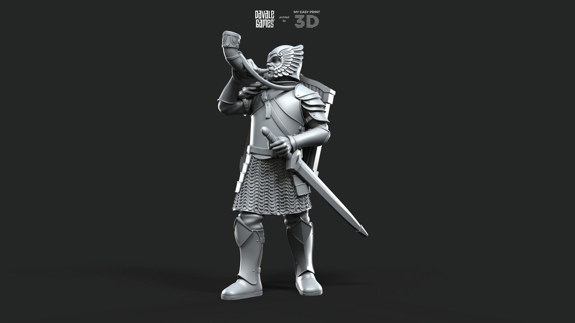 Grey Castle Horn - Foot and Mounted - Davale Games - 3D Printed with high quality resin for LOTR/D&D games