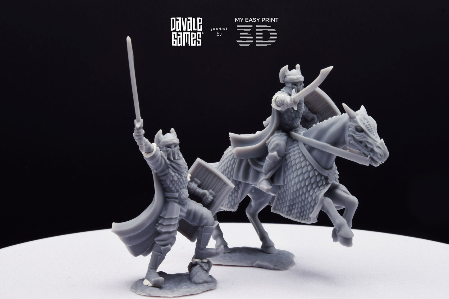 Dragon Army Captain with Sword and Spear - Foot and Mounted - Davale Games - 3D Printed with high quality resin for LOTR/D&D games