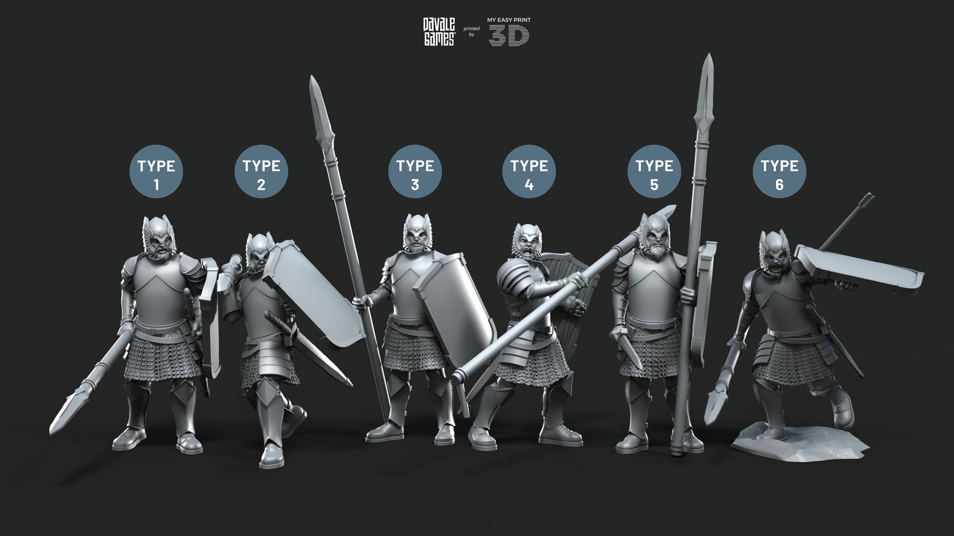 Grey Castle Warriors with Spears - Foot - Davale Games - 3D Printed with high quality resin for LOTR/D&D games
