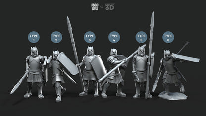 Grey Castle Warriors with Spears - Foot - Davale Games - 3D Printed with high quality resin for LOTR/D&D games