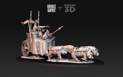 Silver Goat Dwarves Charriot - Davale Games - 3D Printed with high quality resin for LOTR/D&D games