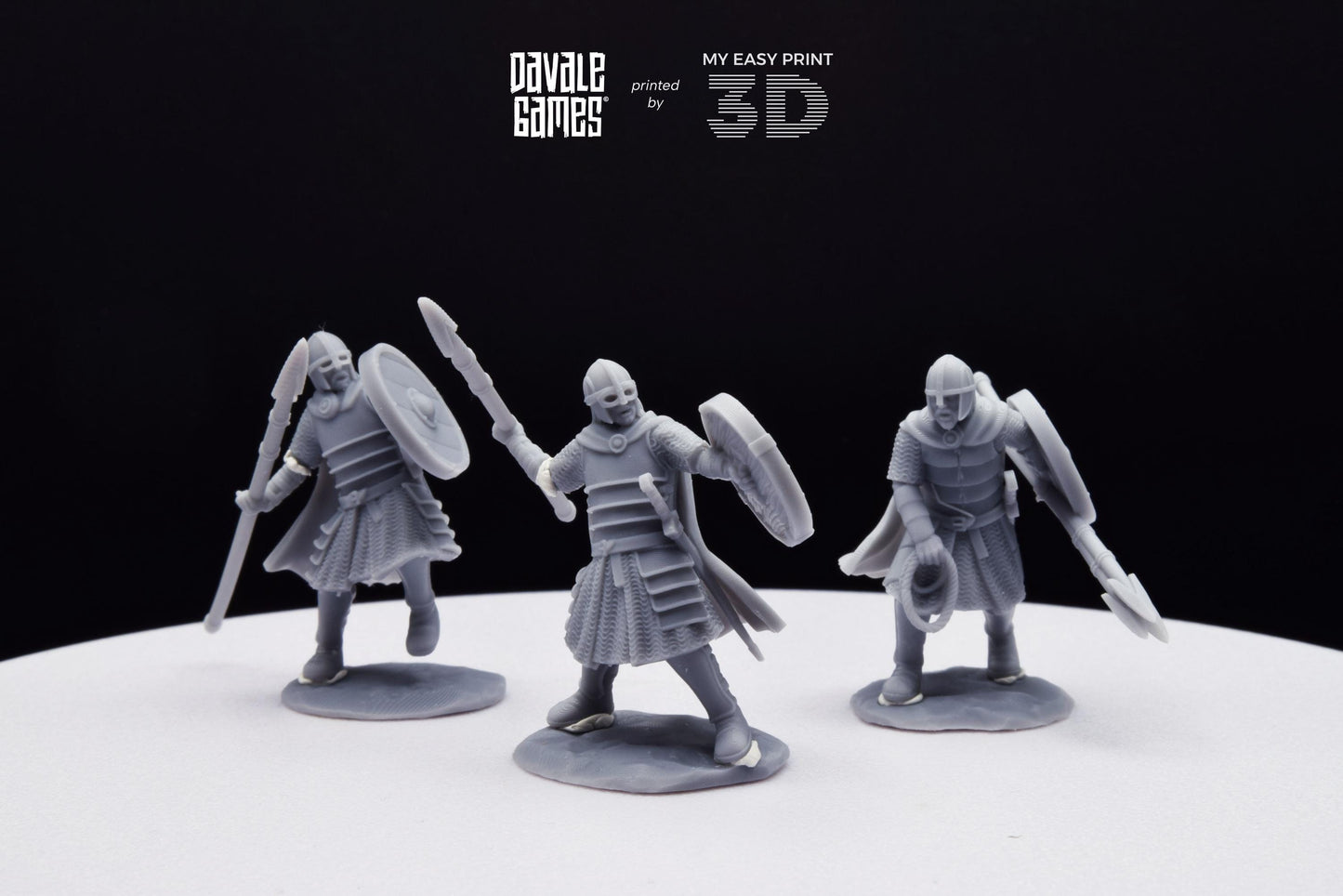 West Humans Regular Warriors with Throwing Spear and Shield - Foot - Davale Games - 3D Printed with high quality resin for LOTR/D&D games