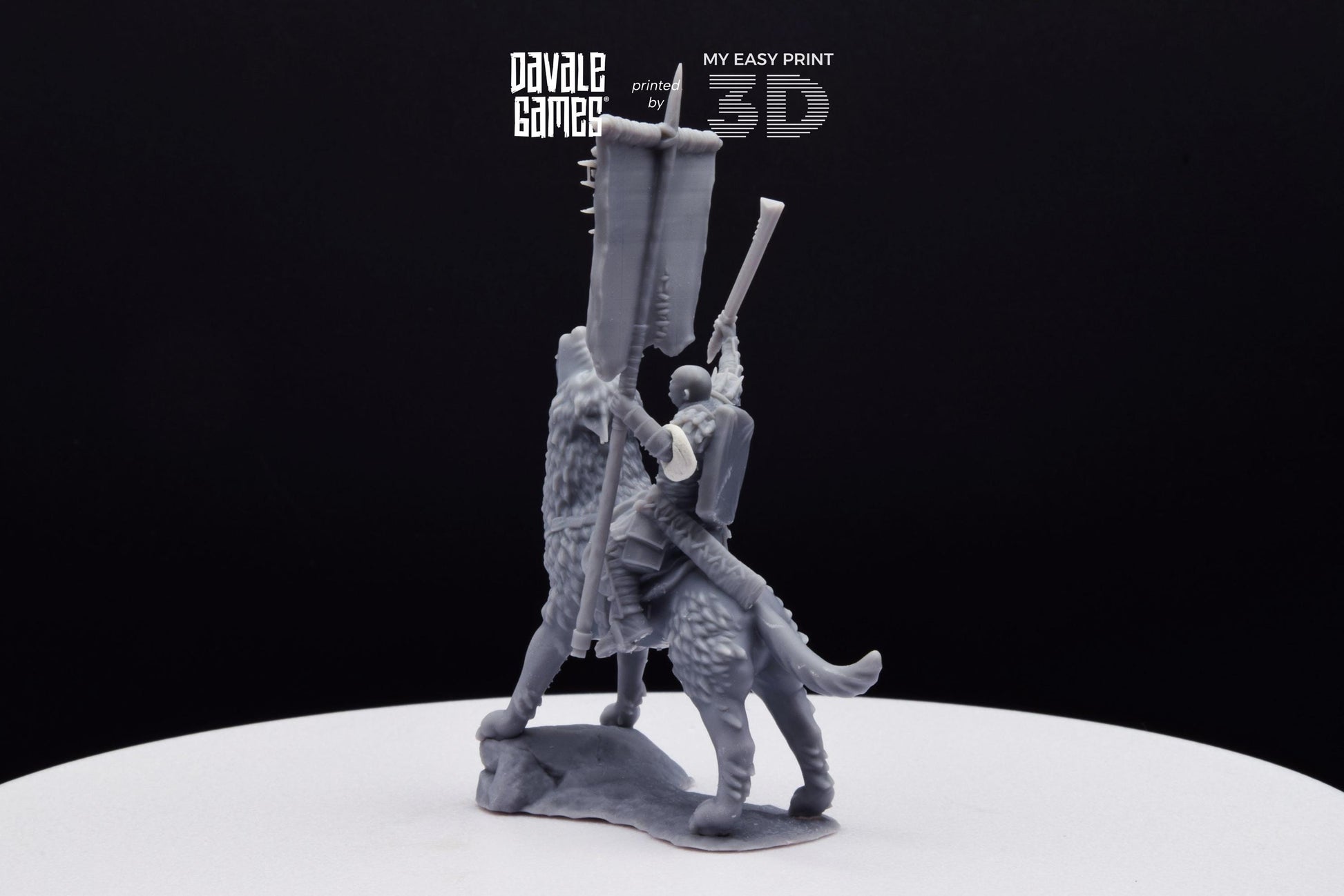 Warg Rider with Banner - Mounted - Davale Games - 3D Printed with high quality resin for LOTR/D&D games