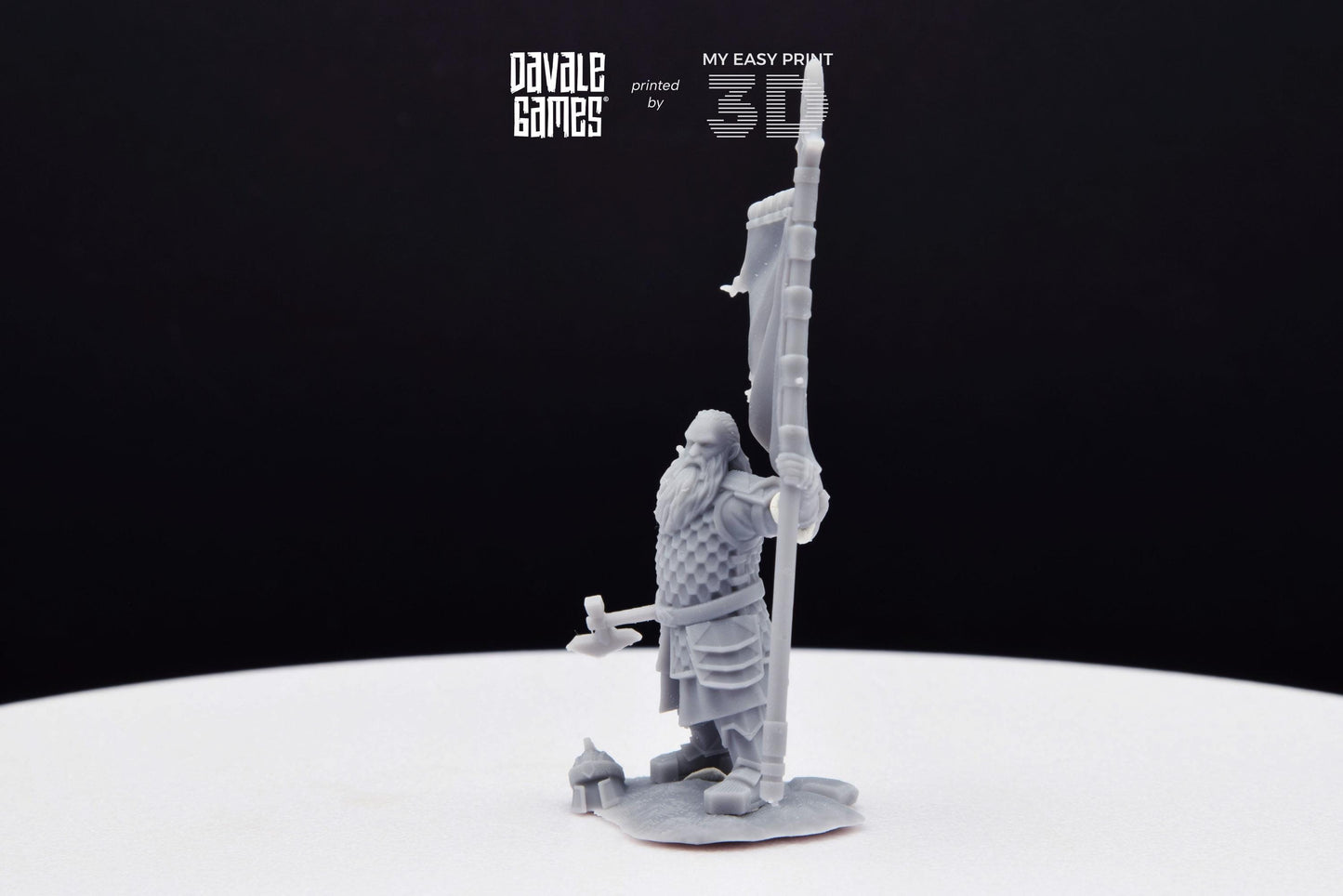 Silver Goat Dwarves Banner on foot - Davale Games - 3D Printed with high quality resin for LOTR/D&D games