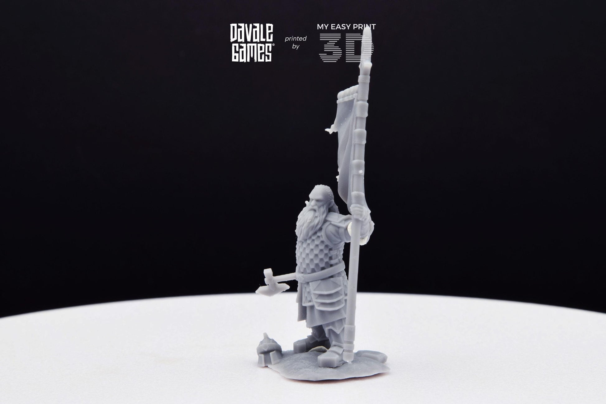 Silver Goat Dwarves Banner on foot - Davale Games - 3D Printed with high quality resin for LOTR/D&D games