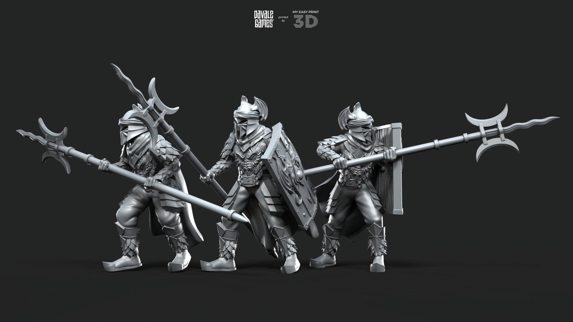 Dragon Army Elite Pikemen and Shield - Davale Games - 3D Printed with high quality resin for LOTR/D&D games