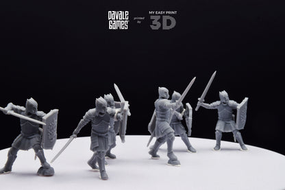 Grey Castle Warriors with swords - Davale Games - 3D Printed with high quality resin for LOTR/D&D games