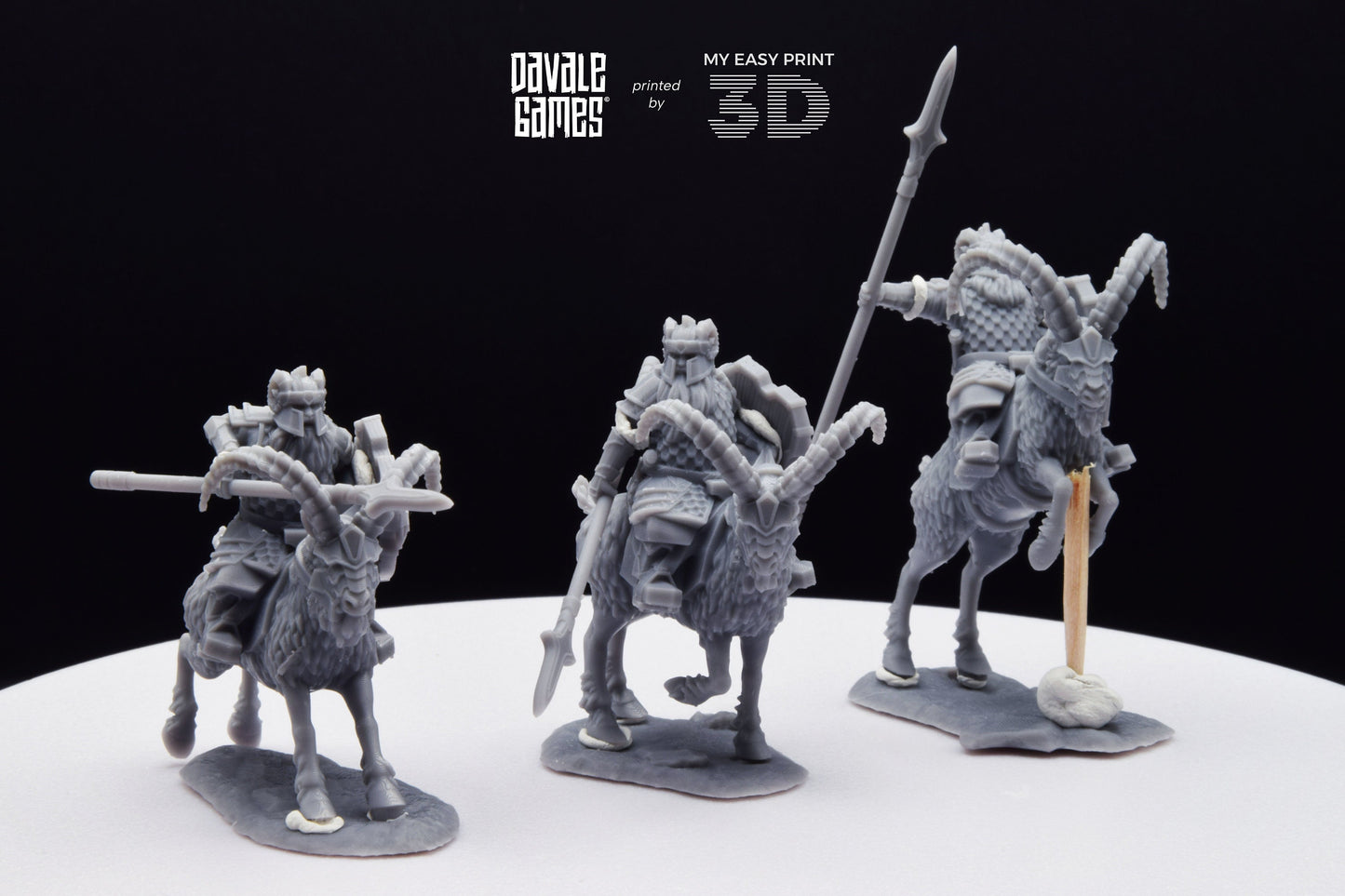 Silver Goat Dwarf Spearman - Mounted - Davale Games - 3D Printed with high quality resin for LOTR/D&D games