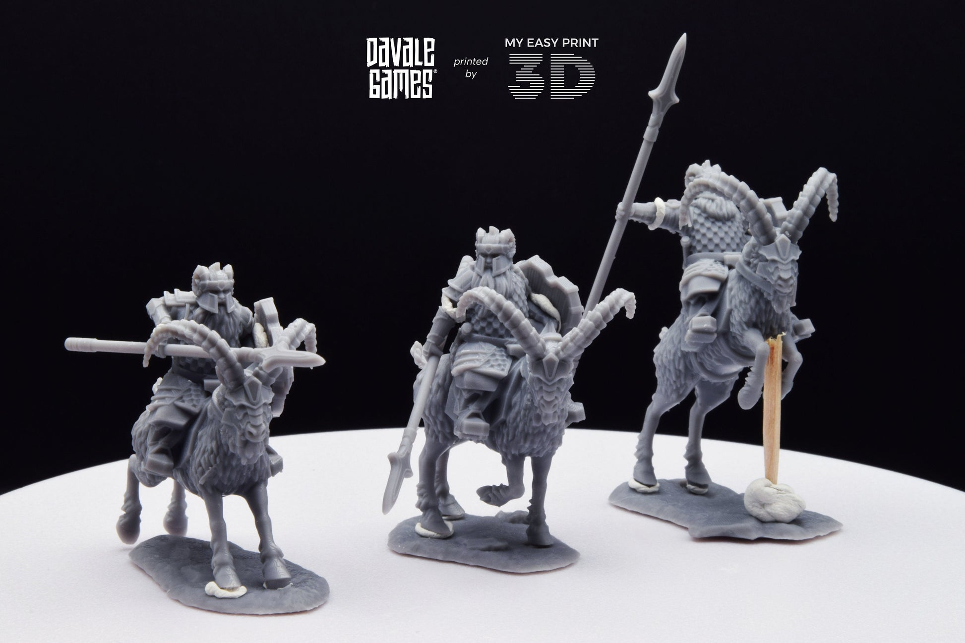 Silver Goat Dwarf Spearman - Mounted - Davale Games - 3D Printed with high quality resin for LOTR/D&D games