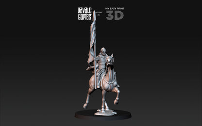 West Human on Horse with Banner - Mounted - Davale Games - 3D Printed with high quality resin for LOTR/D&D games